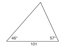 triangle with angle measures 46 degrees and 57 degrees, the side in between these angles has length 101