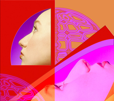 female face translated in several colors and positions