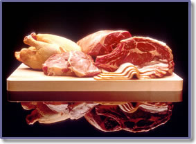 Image of different types of meat like chicken, beer, and pork