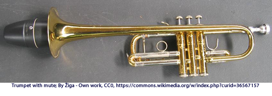 
Trumpet with mute; By Žiga - Own work, CC0, https://commons.wikimedia.org/w/index.php?curid=36567157