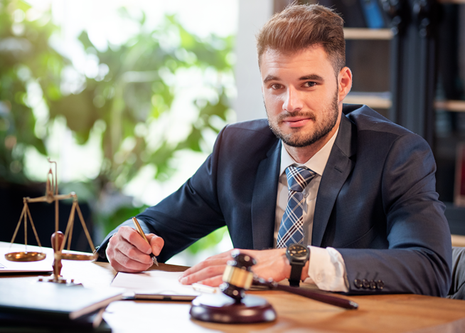 lawyer or attorney sitting at a desk