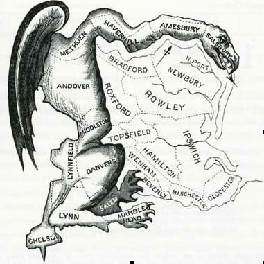 political cartoon showing gerrymandering map as an evil dragon