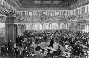 pencil sketch of session of Congress long ago