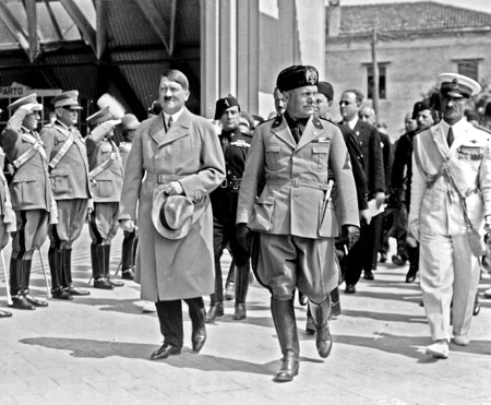 Hitler and Mussolini walking together