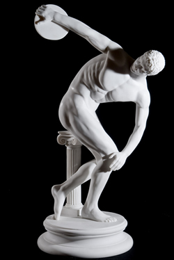 Image: Classical white marble statue of a discus thrower isolated on black background; Shutterstock.com