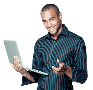 A man holding a laptop