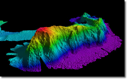 A map of a seamount in the Arctic Ocean created by NOAA's Office of Coast Survey by gathering data with a multibeam echo sounder.