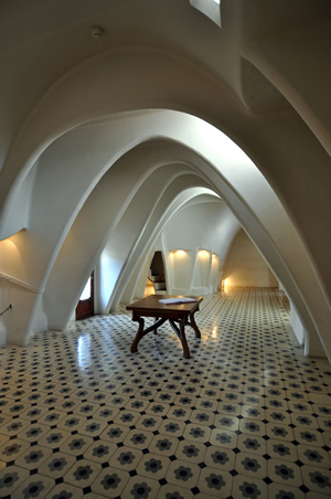 BARCELONA, SPAIN - 30 DECEMBER: Interior of Casa Batllo on December 30, 2009, a building restored by great catalan architect Antoni Gaudi. Gaudi avoids straight lines completely.