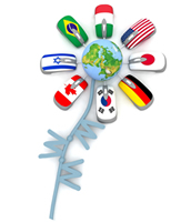 A globe with several computer mice that have the flags of countries around the world. It is shaped like a flower and the stem has www spelled vertically; shutterstock.com