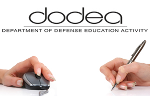 A hand on a mouse, a heand using a pen, and the DoDEA logo above