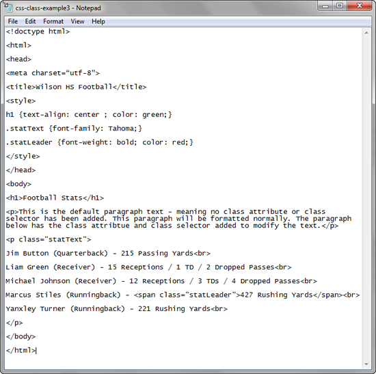 Wilson HS Football page in Notepad.