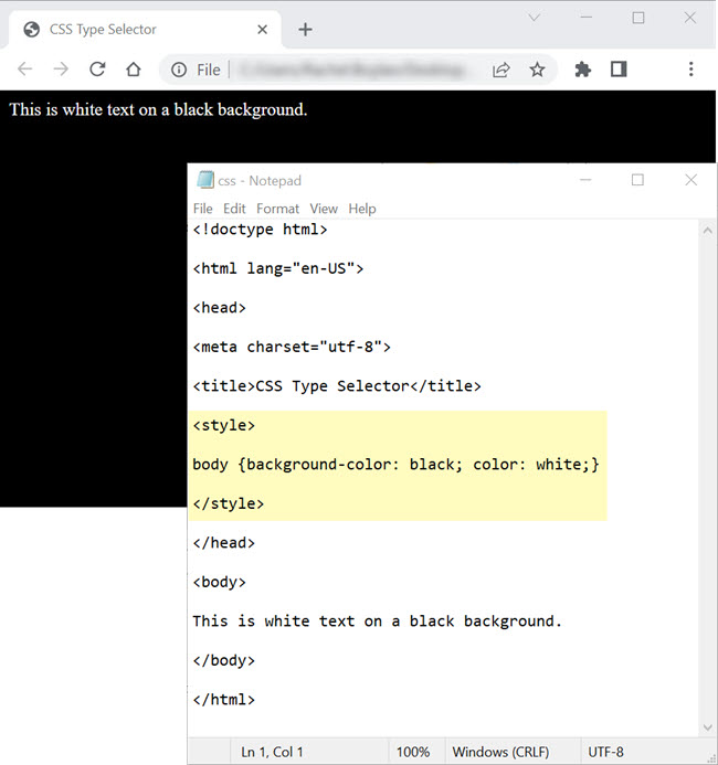 Example of CSS Type Selectors