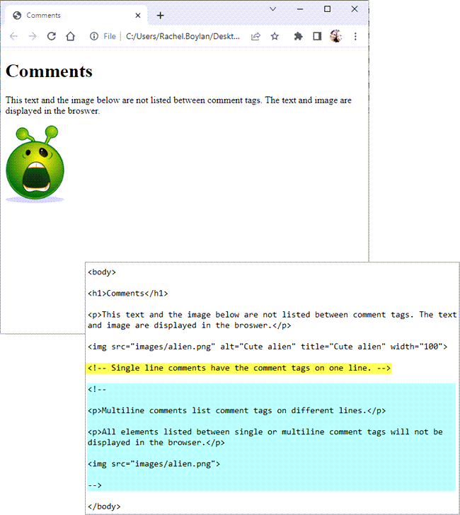 graphical example of single and multiline comments