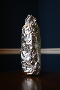 water bottle wrapped in tin foil