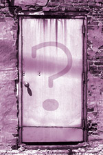 door with a question mark painted on it