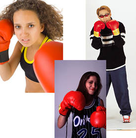 Collage of young people with boxing gloves on.