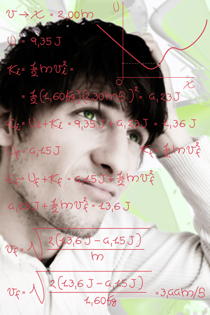 A student thinking about a complex math equation