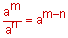 a to the m power divided by a to the n power equals a to the m minus n power