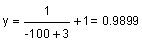 y equals 1 divided by the sum of negative 100 plus 3, plus 1 equals 0.9899