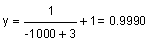 y equals 1 divided by the sum of negative 1000 plus 3, plus 1 equals 0.9990