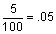 5 divided by 100 equals five-one-hundredths