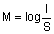 M equals log of I divided by S