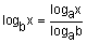 log base b of x equals the quotient of log base a of x divided by log base a of b