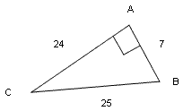 Right triangle with legs seven and twenty-four and hypotenuse twenty-five.