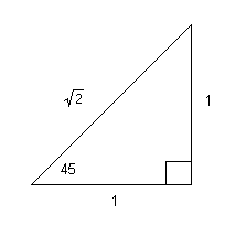 = 45-45-90 degree triangle with legs equal to 1 and hypotenuse equal to square root of 2