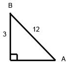  image of right triangle with acute angles A and B, side adjacent to B equals 3 and hypotenuse equals 12