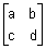 two rows and two columns written inside a set of brackets, row one has a, b, row two has c, d