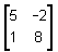 row one has 5, negative 2, row two has 1, 8