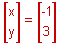 x equals negative 1 and y equals 3