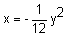 x equals negative one-twelfth y squared