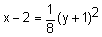 x minus 2 equals one-eighth times the quantity y plus 1 squared