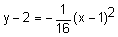 y minus 2 equals negative one-sixteenth times the quantity x minus 1 squared