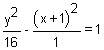 y squared divided by 16 minus quantity x plus 1 squared divided by 1 equals 1