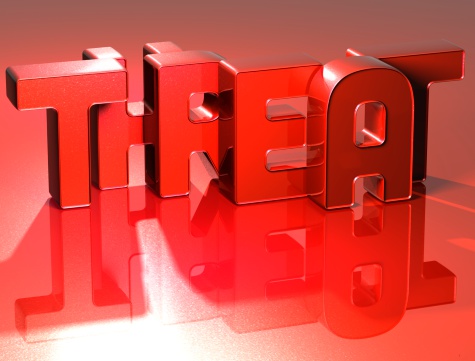 3D Word Threat on red background