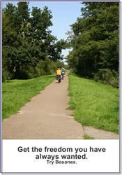 People on bikes, "Get the freedom you have always wanted. Try Bosonex."