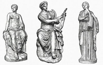 Statues depicting early music performance